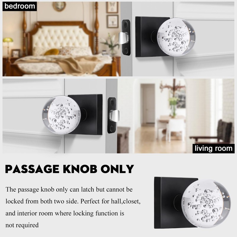 HIEMEY Glass Crystal Door Knobs Interior, Round Clear Bubble Ball