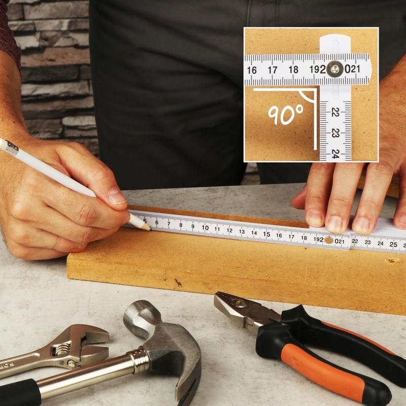 com-four® 5 x Plastic Folding Ruler - 2 Metre Folding