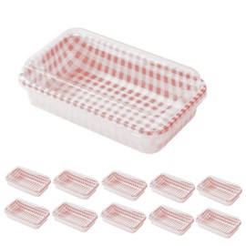 10枚入 デリカフードケース 使い捨てフードパック デリバリー テイクアウト ランチ 弁当箱 ピクニック/遠足本体・蓋セット(長方形,ピンク)
