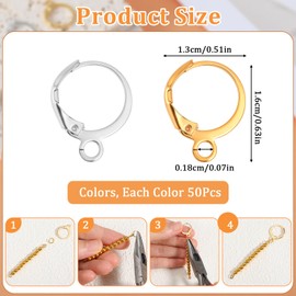Mabor 100 Pcs Earring Hooks for Jewelry Making Anti Allergenic Leverback Earring Hooks Hoop Earrings Findings French Ear Wire Lever Back Earwire for Jewelry Making Crafting
