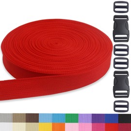 Red Webbing Backpack Bag Straps for Crafts 1 Inch-Durable Polypropylene Straps with Buckles,20 Yards for Tie-Downs, Camping, Climbing, DIY Projects, Lawn Chair Replacement, and Seat Belts