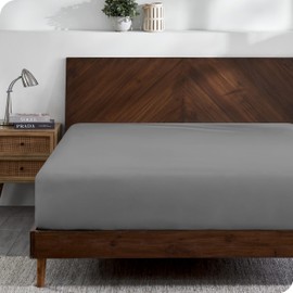 Bare Home 100% Organic Cotton Jersey Fitted Sheet - Queen Size - Ultra Soft - Deep Pocket Fitted Sheet - 100% Cotton - Ring Spun Yarns (Queen, Grey)