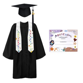GraduatePro Preschool Graduation Cap Gown Class of 2025 Stole Certificate Package Tassel Set Grad Gift for Kids Black 30