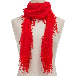 Cindy and Wendy Lightweight Soft Leaf Lace Fringes Scarf shawl for Women (Red-2)