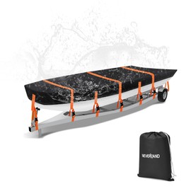 Jon Boat Cover 12ft - 14 ft Heavy Duty Jon Boat Waterproof Trailerable Jon Boat Covers with Windproof Straps, Fits 14ft Long and Beam Width up to 70 inches, Black
