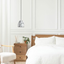 LUXWELL Modern Marble Pendant Light, 8"x8" Metal Hanging Light Fixture with Faux White Stone Finish, 15"-72" Adjustable Line, E26 Socket for Dining Room, Kitchen, Entryway, Bedroom – Ivory Quartz