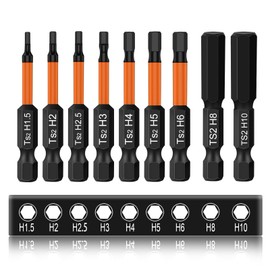9-Piece Hex Screwdriver 50 mm Long Bits Set, 1/4 Inch S2 Impact Wrench Bit Set, Magnetic Hexagon Hexagon Socket Screwdriver, for Cordless Screwdrivers (H1.5/2/2.5/3/4/5/6/8/10)