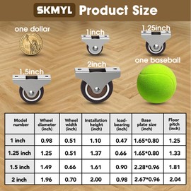 SKMYL 1 Inch Small Fixed Caster Wheels with Quiet Rolling,Drawer Rollers Plate Rubber Side Mount Caster Wheels for Furniture,Drawers,Storage Bins(Brown,4PCS)
