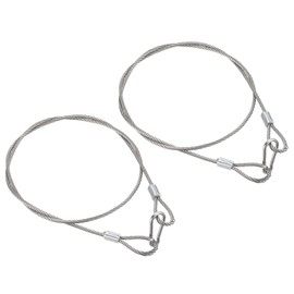 PATIKIL Stainless Steel Safety Cable 39"/100cm, 2Pcs 4mm Security Wire Rope Lock Double Loops with Hook for Stage Lighting Luggage, Silver