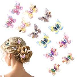 KEUKORZ Butterfly Hair Clips for Women - 12Pcs Cute Muti-Colored Butterfly Barrettes Glitter Hairpins Non-slip - Fashion Hair Accessories for Styling Daily Wear Cosplay(12Pcs, 6 Colors)