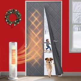 LOVIGA Heavy Duty Thermal Insulated Door Curtain, Thicken Oxford & Cotton Magnetic Thermal Door Cover for Winter, Weatherproof, Self Sealing, Keep Cold Out, Fit Doors Size 36 Inch×82 Inch Grey