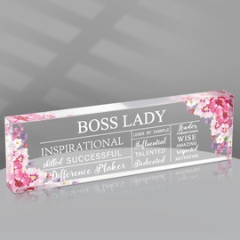 Pinkunn Boss Lady Gifts for Women Inspirational Quotes Office Gifts for Women Acrylic Boss Lady Office Decor Birthday Appreciation Keepsake and Paperweight for Leader(Classic Style)