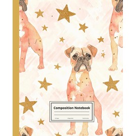 Composition Notebook College Ruled: Boxer Dog Illustration | Cute Dog Breed Journal For School, College, Office, Work | Wide Lined