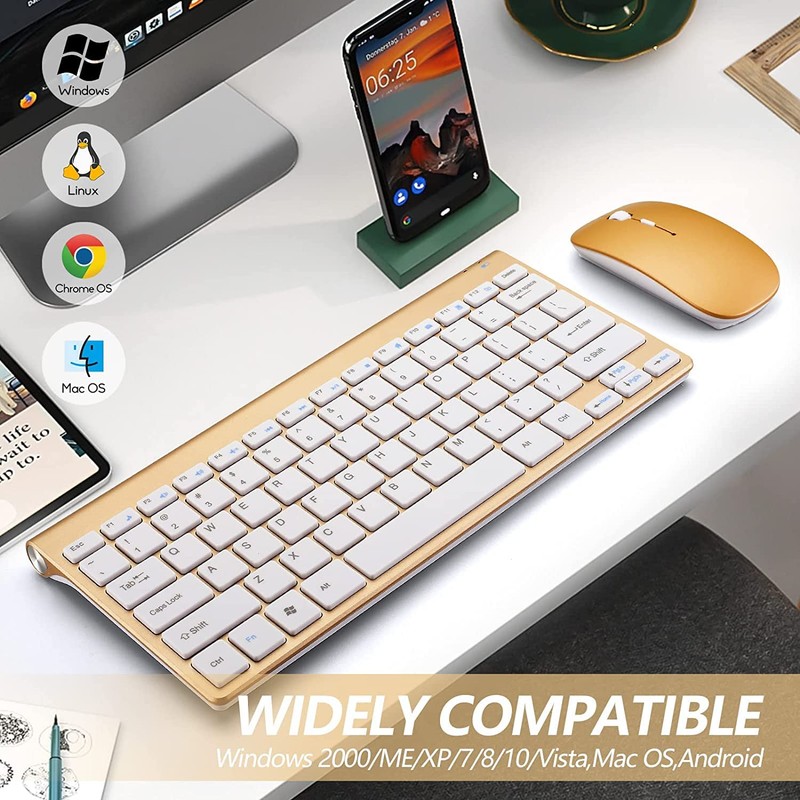 Wireless Keyboard and Mouse Combo, Compact Quiet Wireless Keyboard and