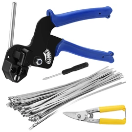 Cable Tie Gun Kit, 100PCS 4.6 x 300mm Steel Cable Ties and Cutting Tools, Heavy Duty Cutting Tie Tool Sets, Stainless Steel Cable Ties Gun Kit for Fences, Pipe Bundling and Farms