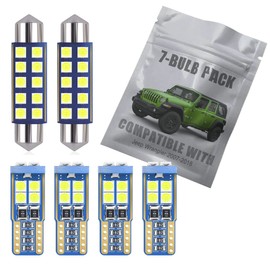 EBAIFUN Paquete de 7 luces LED blancas para interiores compatibles con Jeep Wrangler JK 2 puertas 4 puertas 2007 2008 2009 2010 2011 2012 2013 2014 2015 2016 2017 paquete de repuesto para placa de matrícula