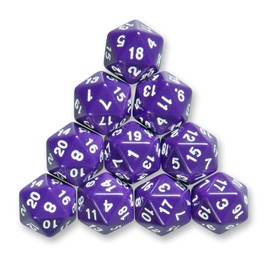 10x Polyhedral W20 Dice for Role and Tabletop Games (Purple)
