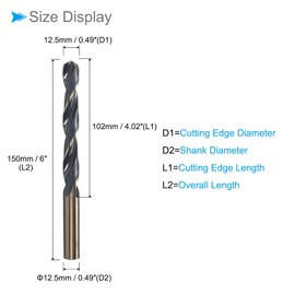 CoCud Twist Drill Bits, 12.5mm Cutting Edge, Titanium & Nitride Coated High Speed Steel 4341 Round Shank - (Applications: for Stainless Steel Drilling Machine), 1-Piece