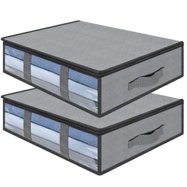 AiQInu Underbed Storage Box, Pack of 2 Underbed Storage Boxes with Viewing Window and 4 Handles, 60 x 45 x 15 cm, Foldable Underbed Storage Bag, Clothes Storage for Clothes, Blankets, Duvets