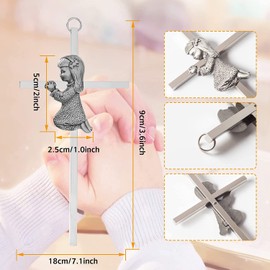 Silver Girl Wall Cross, Blessing Baby Metal Cross, Praying Girl Plaque Wall Decor Cross, Great for Baptism, Perfect for First Holy Communion, Baby Shower, Birthday and Christening