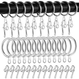 YUNYODA 50 Pack Curtain Rings and Hooks, Internal Diameter 30mm Metal Curtain Rings Drapery Curtain Hanging Rings with Curtain Hooks, Curtain Drapery Pole Rod Rings for Curtains and Rods