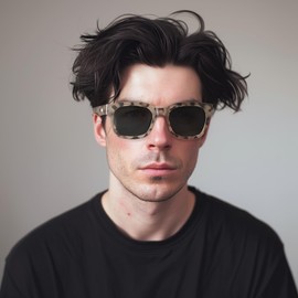 LONDON MOLE Eyewear - Tricky Sunglasses - Rectangle Sunglasses - Mens Sunglasses - Womens Sunglasses - Designer - Spring Hinges - Gloss Pale Tortoiseshell - Black Lens