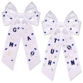 2PCS Football Hair Bows Game Day Accessories Outfits for Women Football Game Day Hair Bow Clips Large White Black Silky Satin Hair Ribbons Barrettes Football Mom Team Spirit Accessories Gifts