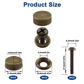 ZIUZI Brass Decorative Bolts with Caps, 8 Pack Antique Bronze Bolt Screws and Decoration Covers Kit for Mirror, Picture, Wood Box, Coat Hooks, Handle, Shutter, Furniture Repairing (12mm Cap Diameter)