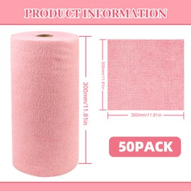 Erzekrim Microfibre Cleaning Cloths Pack of 50 Tear-Off Cleaning Cloths Roll 30 x 30 cm Lint-Free Cleaning Cloth Roll Very Absorbent Reusable Dish Cloths for Car, Kitchen and Window (Pink)