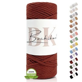 BOCHIKNOT Braided Macrame Cord 4mm x 109yds - Braided Rope for Macrame Wall Hanging Plant Hanger - 4mm Braided Macrame Cord - Cotton Macrame Cord for Crafts - 4mm Macrame Cord Braided (Terracotta)