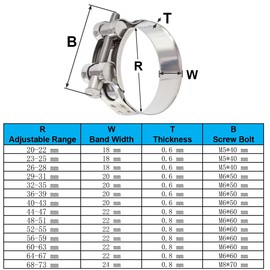 FamlTol 4 Pcs T-Bolt Hose Clamps, 56-59mm Clamping Range, Stainless Steel Exhaust Clamp, Sturdy T Pipe Adjustable Clips for Water Pipe, Gas Pipe, Automotive Tube