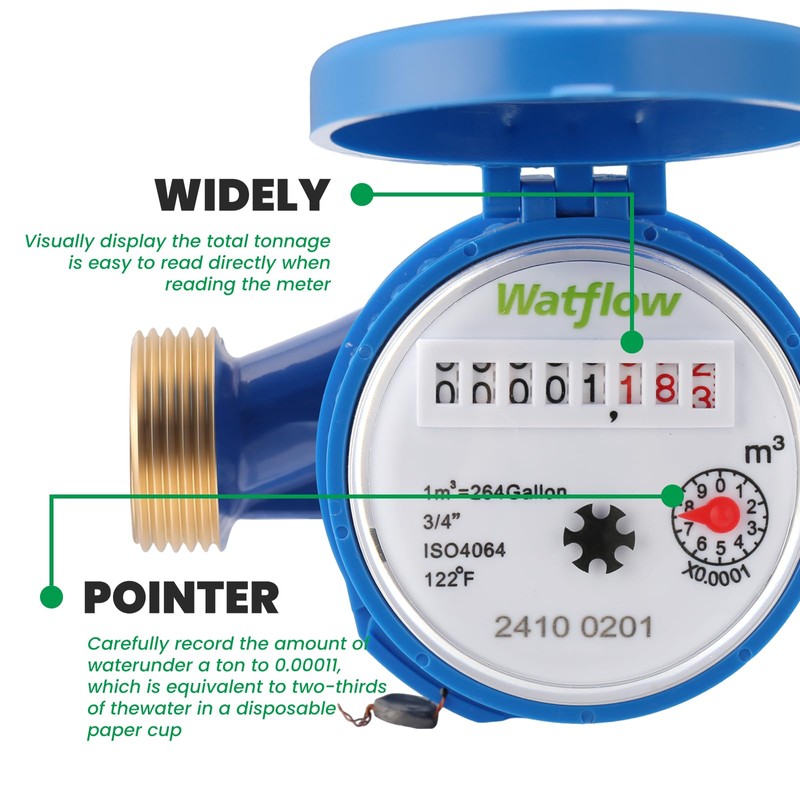 Watflow DN20 Water Meter 3/4" NPT, ISO4064 Certification Cubic Water
