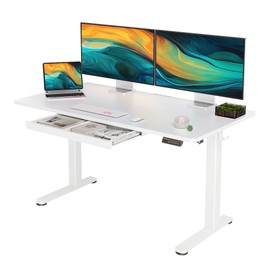 YDN Standing Desk with Drawers, 55 x 24 Inch Adjustable Height Stand Up Desk, Electric Sit Stand Computer Desk for Home Office, White