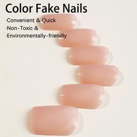 Press on Nails Short Square SWEKKE Fake Nails Nude Solid Color Full Cover Glue on Nails False Nails with Designs Glossy Stick on Nails Artificial Acrylic Nails for Women Girls 24 Pcs