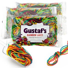 Rainbow Laces, Candy Fruity Chewy Strings Imported European Treats 2-Pound Bags (Pack of 3, Rainbow)