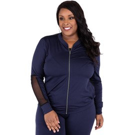 Poetic Justice Plus Size Curvy Women's Navy Zip Up Activewear Tracksuit Jacket Size 3X