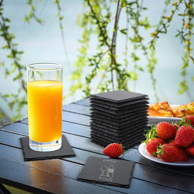 60 Pack Slate Drink Coasters, VIBRATITE 4 Inch Black Slate