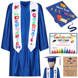 Wesiti Kindergarten Graduation Cap Gown Stole Set with Tassel Bracelet Certificate Graduation Kit Gifts for Kids(27',Blue)