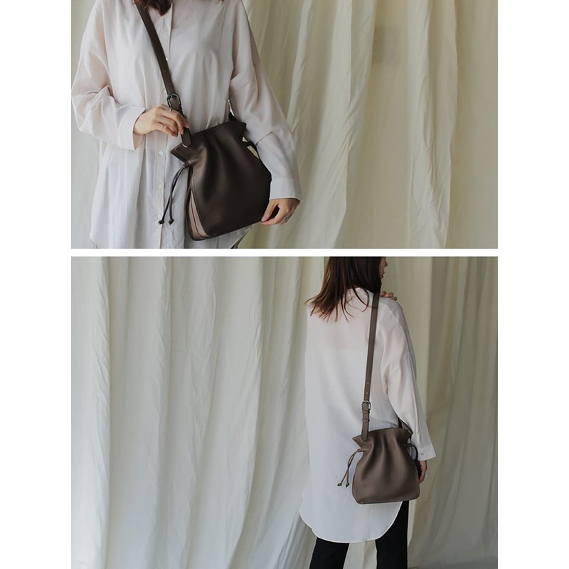 Gratante abb-g0035 Genuine Cowhide Leather Drawstring Shoulder Bag Women's Shoulder