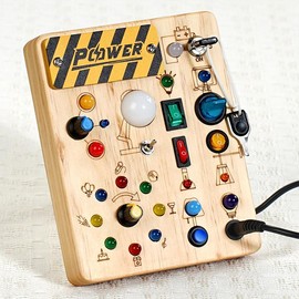 Joyreal Montessori Sensory Toys, Square-Shaped Wooden Busy Board with LED Light Up Switches, Portable Learning Kids Toys, Fine Motor Skills Eye And Hand Coordination:_MX049