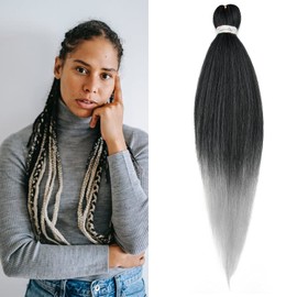 26inch Pre Stretched Braiding Hair Extensions 1 Pack Eazy Jambo Braids Crochet Hair Extension Yaki Hot Water Setting T1B/Silver Black to Silver