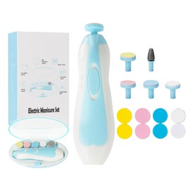 Baby Nail Trimmer Electric, 21 in 1 Baby Nail Clippers Set, Baby Nail Trimmer with LED Light, Additional 13 Replacement Parts, Baby Nail Care Tools, Suitable for Newborns Children and Adults, Blue