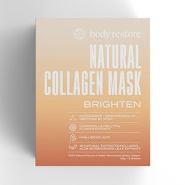 Body Restore Natural Collagen Face Mask - Sheet Made from Fermented Coconut Water, Support Deep Moisture, Dry Skin, Clean Beauty, Brighten (5 Pack)