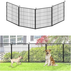 Jhsomdr Decorative Metal Garden Fence with Gate Dog Fence Outdoor for Yard, 32in(H) x 10.4Ft(L) No Dig Fence 4 Panels Fencing for Dogs Animal Barrier Fence Garden Fencing for Yard, Patio