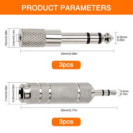 KUOQIY 6 Pieces Headphone Adapter, 6.35 mm Male to 3.5 mm Female Stereo Jack Adapter, 3.5 mm Male to 6.35 mm Female Audio Stereo Adapter for Headphones/Speakers, Nickel-Plated