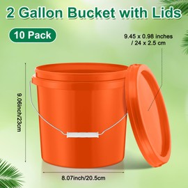 Tioncy 10 Pcs 2 Gallon Plastic Bucket with Lid Heavy Duty 2 Gallon Bucket Pail with Lid Handle for Storage Container Home Household Cleaning (Orange)