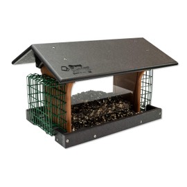 DutchCrafters Amish Deluxe Recycled Plastic Bird Feeder (Black & Cedar, Mount Style - Hanging)