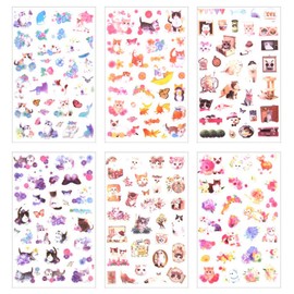 Kamizuki Cat Diary Sticker, Colorful Sticker, DIY, Handmade, Diary, Calendar, Album, Household Book, Cute, Butterfly, Goldfish, Flower, Kitten, Set of 6