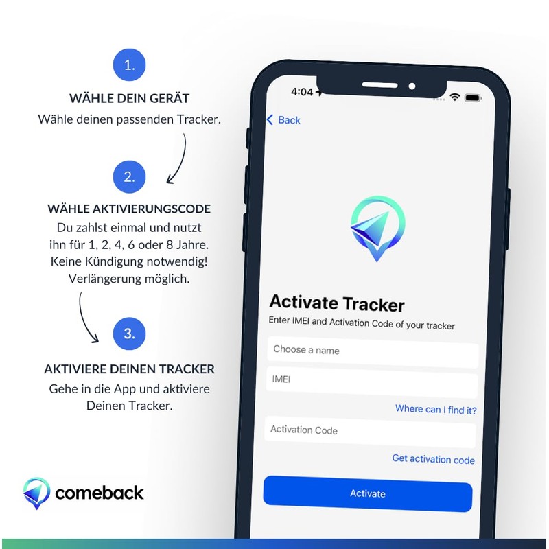 Comeback GPS Tracker without Subscription including SIM, Magnetic, Tracking throughout