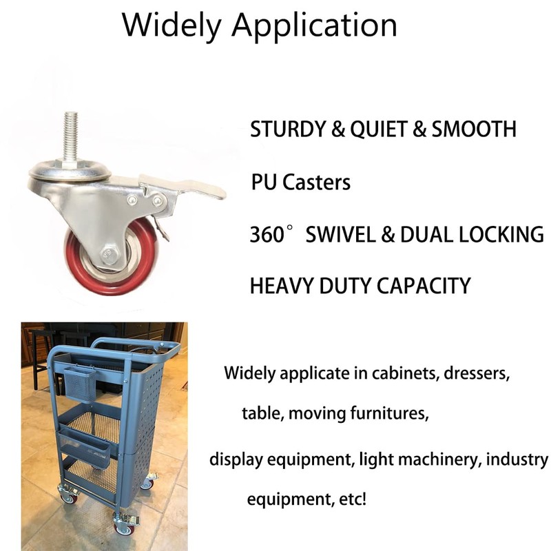 Heavy Duty Stem Caster Wheels Double Bearing PU Castors No
